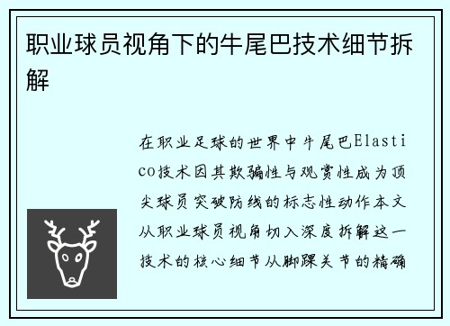职业球员视角下的牛尾巴技术细节拆解
